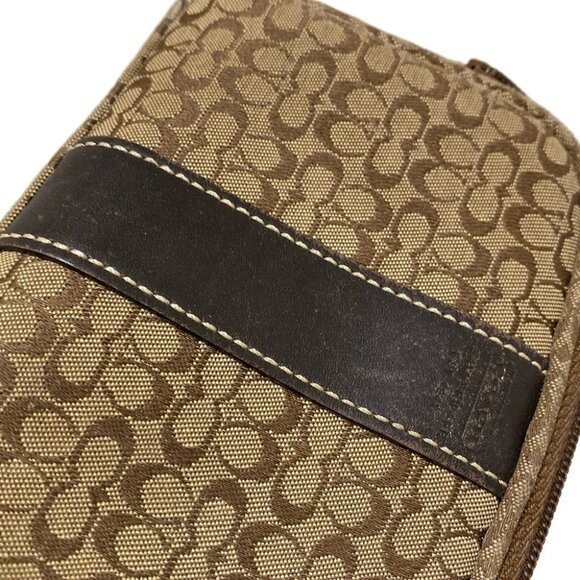 Auth COACH Mini Signature - Dark Brown Beige Jacquard Leather Pouch - Picture 11 of 11